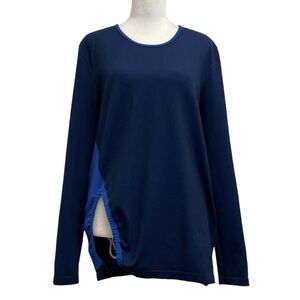 Tory Sport Blue Colorblock Knit Long Sleeve Slit Front Athletic Top